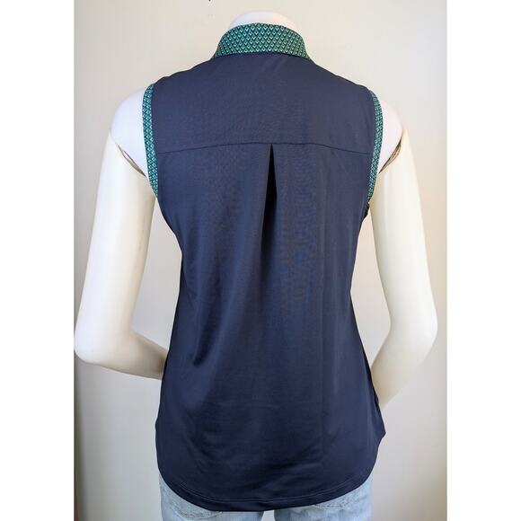 Lady Hagen Golf Top Medium Navy w/ Green Geometric Trim Sleeveless Athletic NEW - Picture 7 of 10